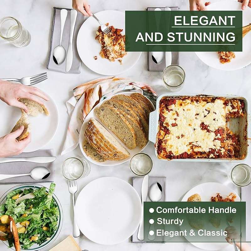 80 Pieces Silverware Set with Serving Utensils Set, CEKEE Stainless Steel Flatware Set for 12 with Steak Knives, Heavy Duty Cutlery Set, Kitchen Utensil Sets for Home Restaurant, Dishwasher Safe - Image 5