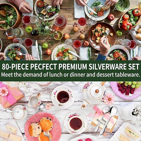 80 Pieces Silverware Set with Serving Utensils Set, CEKEE Stainless Steel Flatware Set for 12 with Steak Knives, Heavy Duty Cutlery Set, Kitchen Utensil Sets for Home Restaurant, Dishwasher Safe - Image 7