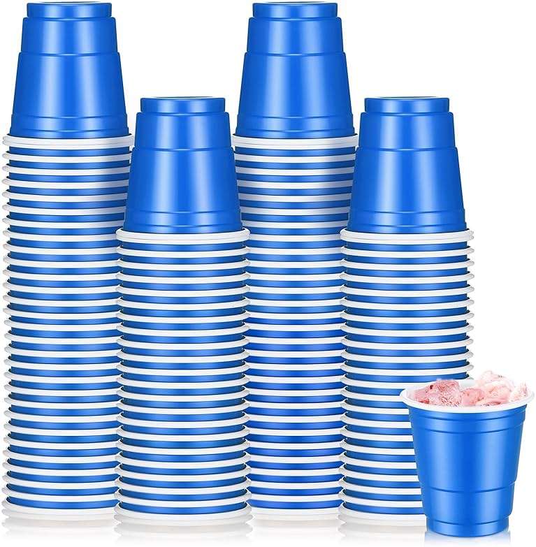 Roshtia 100 Pack 2 oz Plastic Shot Cups, Mini Disposable Shot Glasses 2 oz Wedding Party Cups for Bridal Shower Wedding Party, Beer Taste Serving, Snacks(Navy Blue) - Image 1