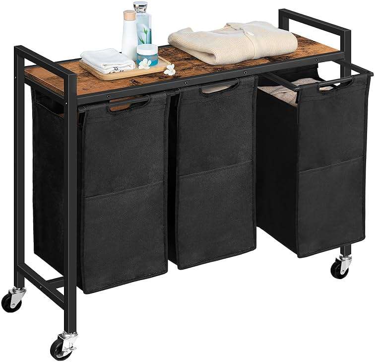 HOOBRO Laundry Sorter 3 Section, Laundry Hamper with Wheels, 3 × 11.5 Gal (43.5 L), Rolling Laundry Basket, Pull-Out and Removable Oxford Fabric Laundry Bags, Rustic Brown and Black BF76XY01 - Image 8