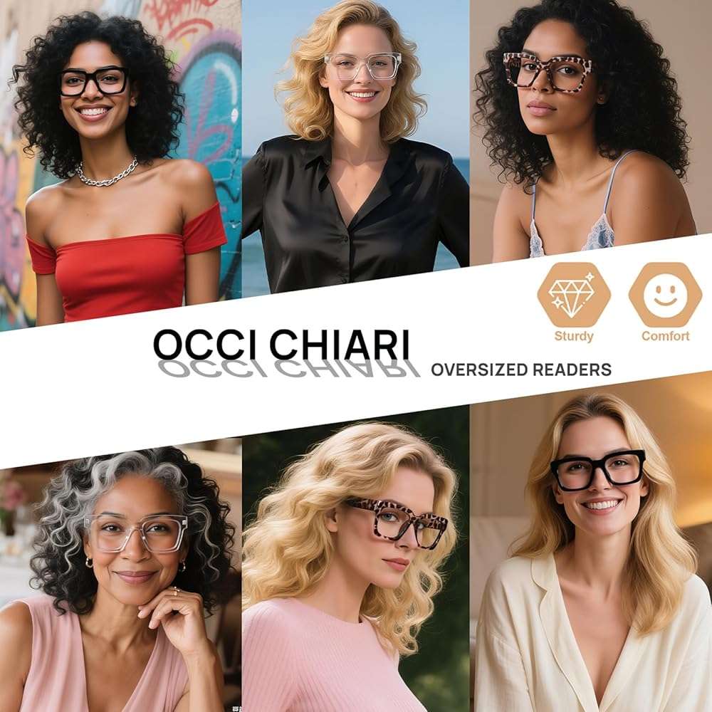 OCCI CHIARI Large Frame Reading Glasses for Women Retro Square Readers - Image 2