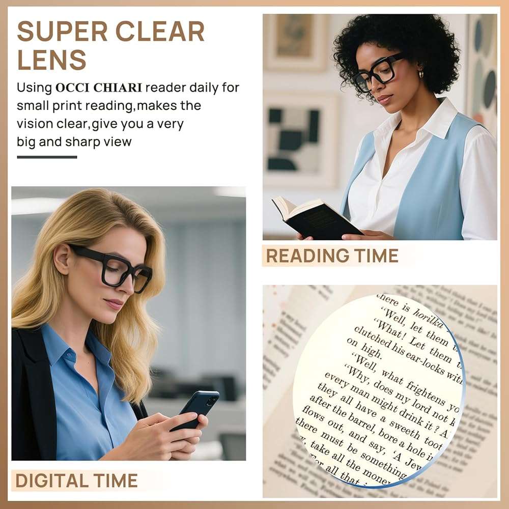 OCCI CHIARI Large Frame Reading Glasses for Women Retro Square Readers - Image 4