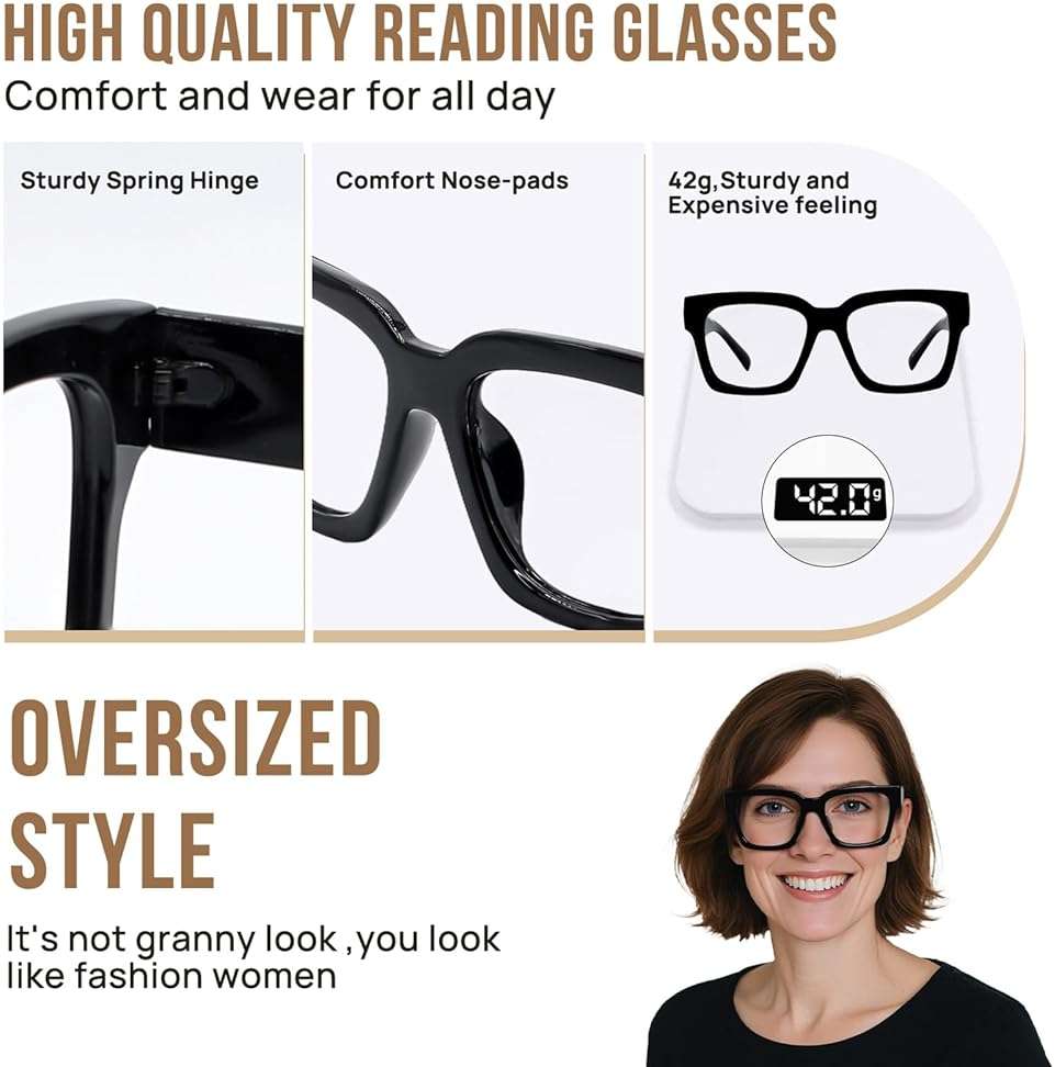 OCCI CHIARI Large Frame Reading Glasses for Women Retro Square Readers - Image 5