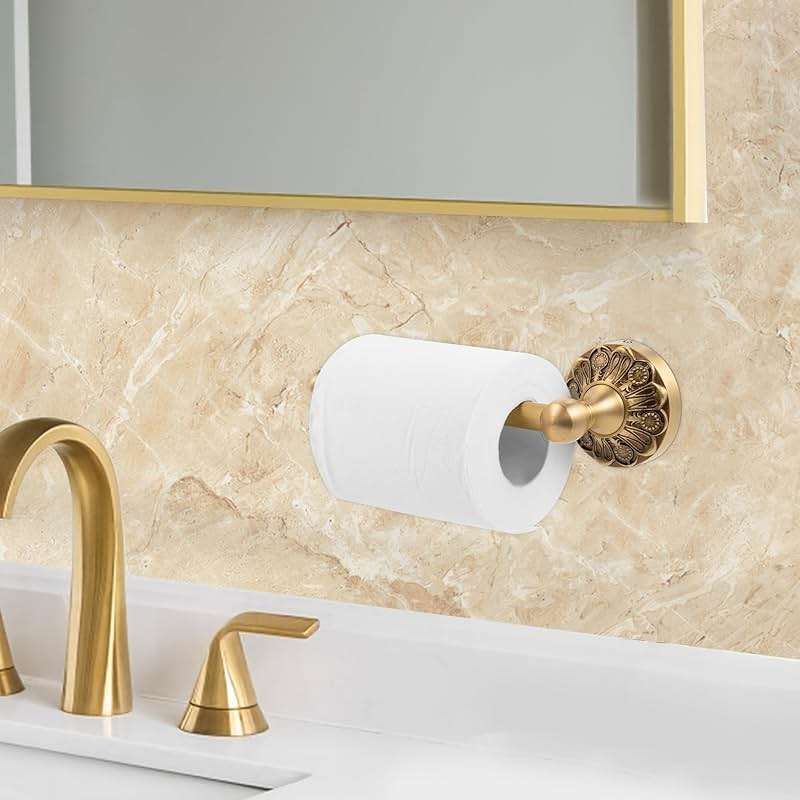 Lucyound Antique Brass Toilet Paper Holder, Bathroom Tissue Roll Holder Wall Mount, Vintage Gold Decorative Bathroom Accessories, Brass Petal-Relief Series - Image 2