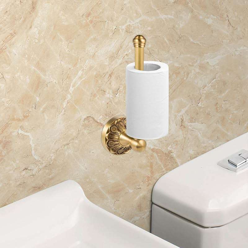Lucyound Antique Brass Toilet Paper Holder, Bathroom Tissue Roll Holder Wall Mount, Vintage Gold Decorative Bathroom Accessories, Brass Petal-Relief Series - Image 4