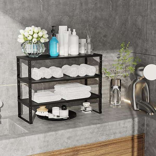 Jojocross Expandable Adjustable Stackable Kitchen Organizer, Spice Rack,Metal Pantry Storage Shelves Racks,Counter Shelf for Cabinets, Countertop, Cupboard(1 Pack/Medium/Black) - Image 4