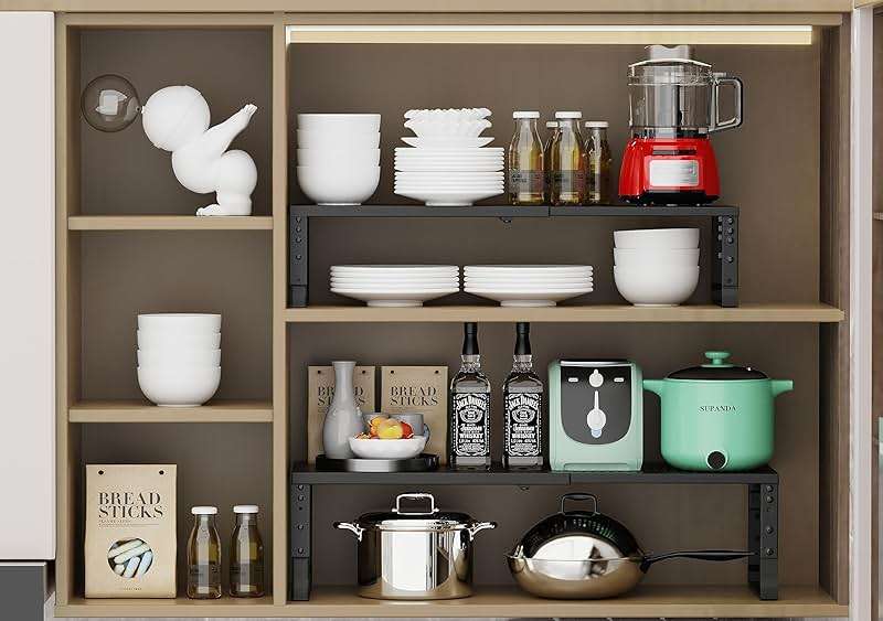 Jojocross Expandable Adjustable Stackable Kitchen Organizer, Spice Rack,Metal Pantry Storage Shelves Racks,Counter Shelf for Cabinets, Countertop, Cupboard(1 Pack/Medium/Black) - Image 6