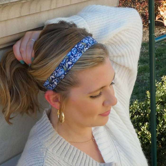 Sweaty Bands Womens Girls Headband for an Active Fitness Lifestyle - Sweat-Wicking Non-Slip Velvet-Lined Stylish Floral Fitness Hairband - No Rain No Flowers Blue 1-Inch - Image 3