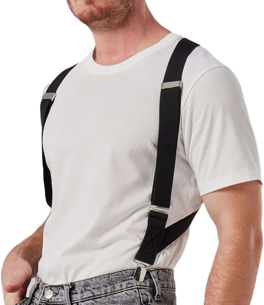 LazarsSpace 2 Clips Men's Suspenders X-Back Clip-On Elastic Braces for Formal and Casual Wear - Image 1