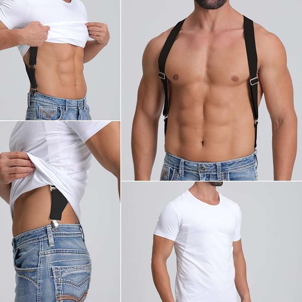 LazarsSpace 2 Clips Men's Suspenders X-Back Clip-On Elastic Braces for Formal and Casual Wear - Image 2