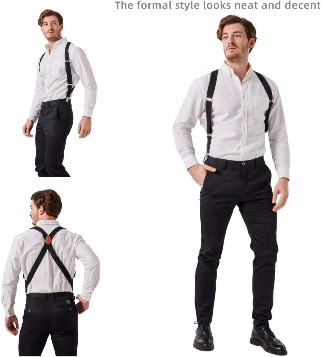 LazarsSpace 2 Clips Men's Suspenders X-Back Clip-On Elastic Braces for Formal and Casual Wear - Image 3