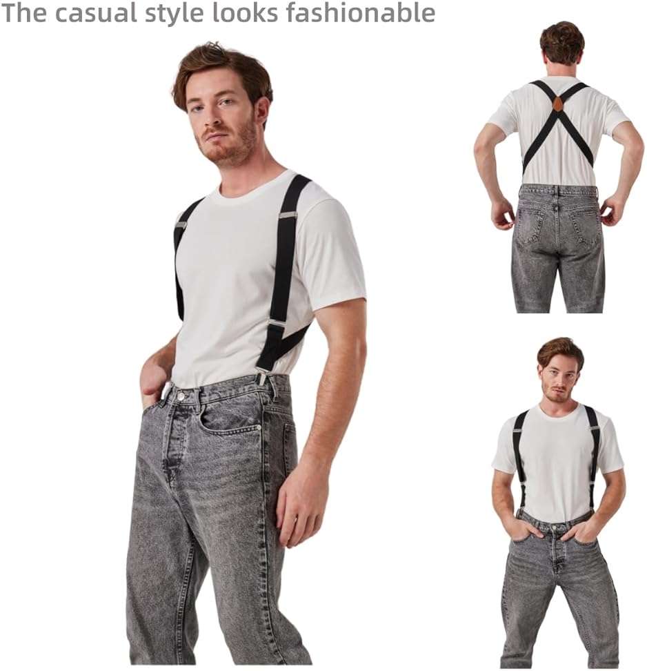 LazarsSpace 2 Clips Men's Suspenders X-Back Clip-On Elastic Braces for Formal and Casual Wear - Image 4