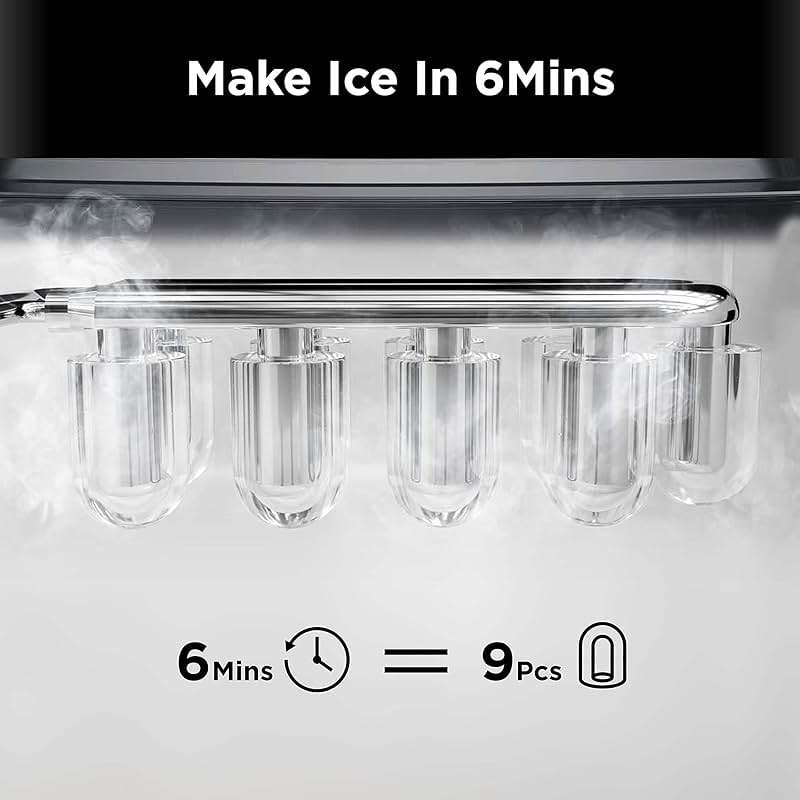 Silonn Countertop Ice Maker, Auto-Cleaning Portable Ice Machine with Ice Scoop and Basket, 26lbs in 24Hrs, 9 Ice Cubes Ready in 6 Mins, 2 Sizes of Bullet Ice for Home Party - Image 3
