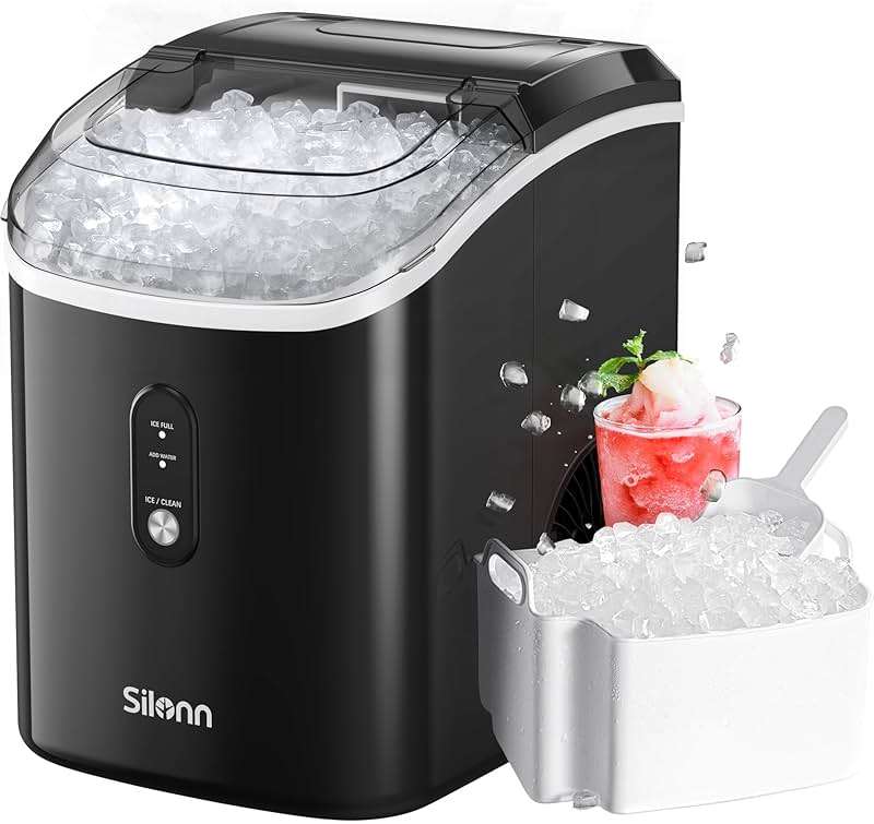 Nugget Ice Maker Countertop, Silonn Chewable Pellet Ice Machine with Self-Cleanin Function, 36lbs/24H Portable Ice Makers for Home Kitchen Officce, Black - Image 1