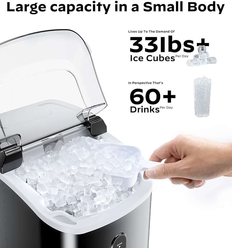 Nugget Ice Maker Countertop, Silonn Chewable Pellet Ice Machine with Self-Cleanin Function, 36lbs/24H Portable Ice Makers for Home Kitchen Officce, Black - Image 3