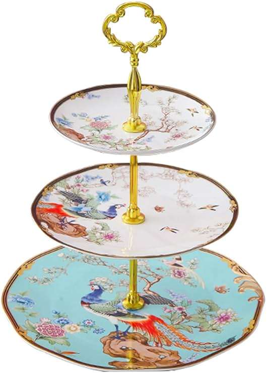 ACMLIFE 3-Tier Afternoon Tea Stand Porcelain Serving Stand Cupcake Stand Vintage Floral 3-Tier Tray Stand Light Blue Bone China Cake Stand for Tea Parties and Dessert Displays (Blue3) - Image 1