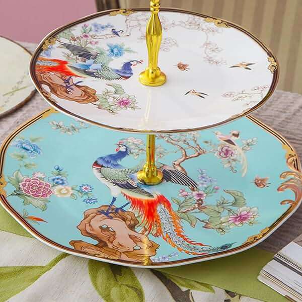 ACMLIFE 3-Tier Afternoon Tea Stand Porcelain Serving Stand Cupcake Stand Vintage Floral 3-Tier Tray Stand Light Blue Bone China Cake Stand for Tea Parties and Dessert Displays (Blue3) - Image 5