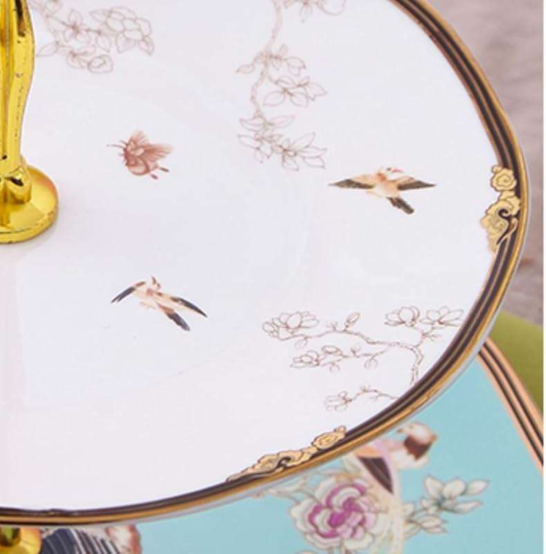 ACMLIFE 3-Tier Afternoon Tea Stand Porcelain Serving Stand Cupcake Stand Vintage Floral 3-Tier Tray Stand Light Blue Bone China Cake Stand for Tea Parties and Dessert Displays (Blue3) - Image 6