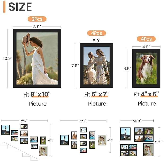 upsimples 10 Pack Picture Frames Collage Wall Decor for Mounting or Tabletop Display, Photo Gallery Frame Set for Family, Multi Sizes Including 8x10, 5x7, 4x6, Black - Image 3