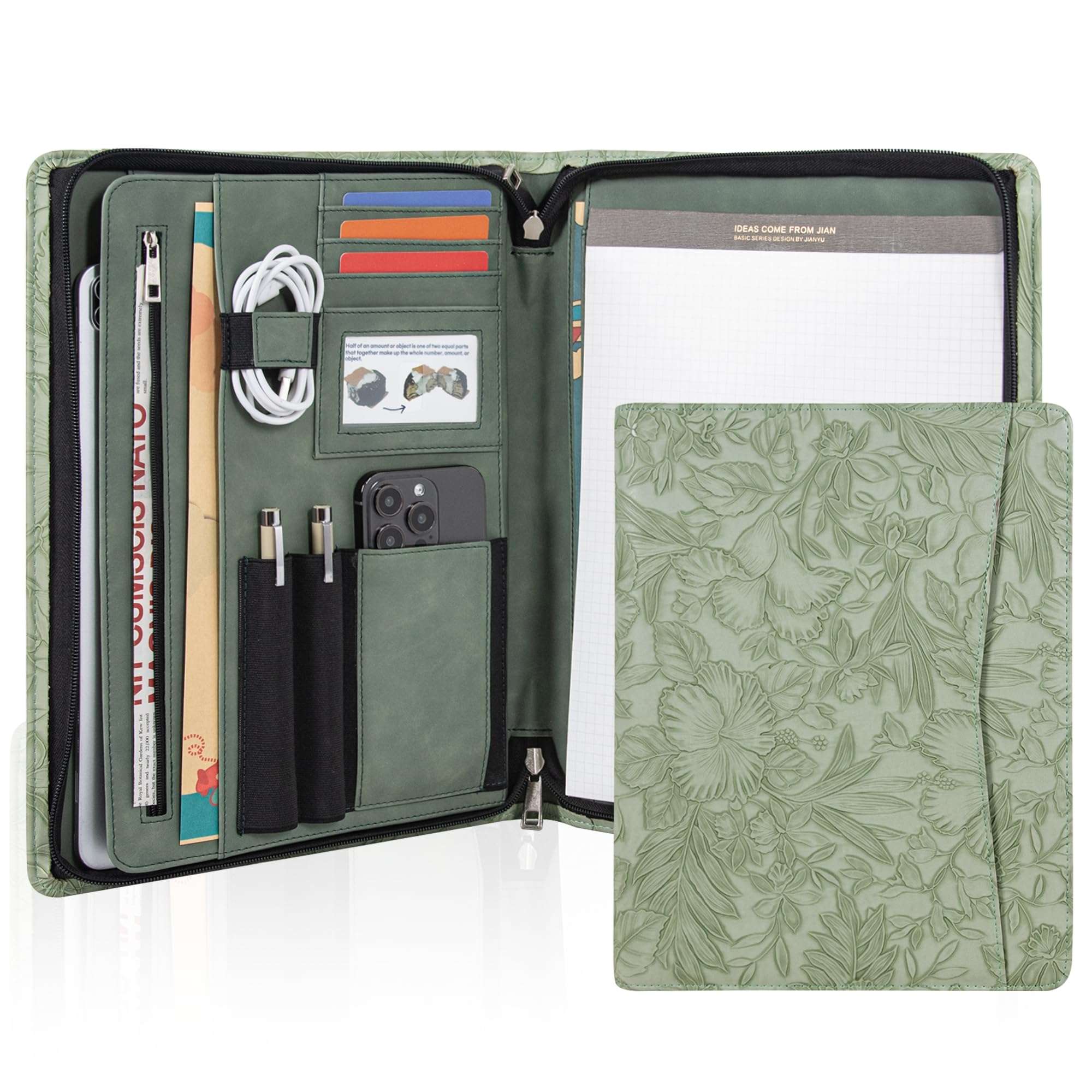 AZXCG Leather Portfolio with Zipper, Embossed Leather Padfolio for Women, Professional Business Portfolio Organizer fits 13" Tablet, Writing Pad Holder, Gifts for Women/Men, Valentine's Day Gift - Image 1