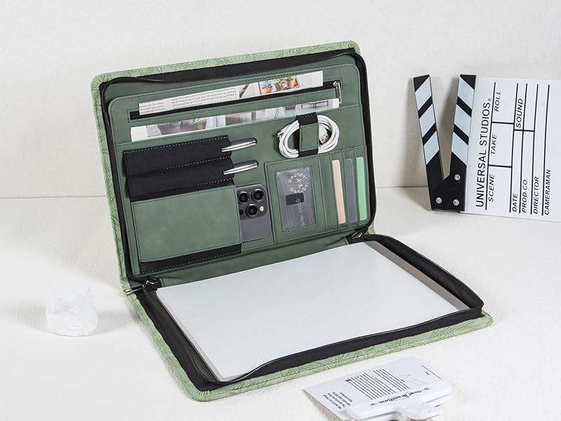 AZXCG Leather Portfolio with Zipper, Embossed Leather Padfolio for Women, Professional Business Portfolio Organizer fits 13" Tablet, Writing Pad Holder, Gifts for Women/Men, Valentine's Day Gift - Image 2