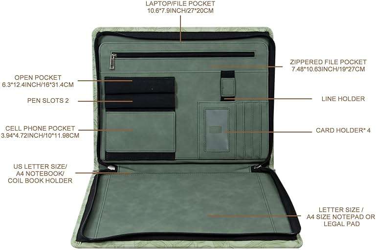AZXCG Leather Portfolio with Zipper, Embossed Leather Padfolio for Women, Professional Business Portfolio Organizer fits 13" Tablet, Writing Pad Holder, Gifts for Women/Men, Valentine's Day Gift - Image 8