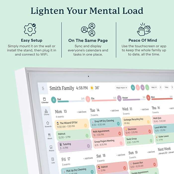 Skylight Calendar: 15-inch Wall Planner Digital Calendar & Chore Chart, Smart Touchscreen Interactive Display for Family Schedules – Wall Mount Included, Great for Organizing Your 2026 Calendar - Image 7