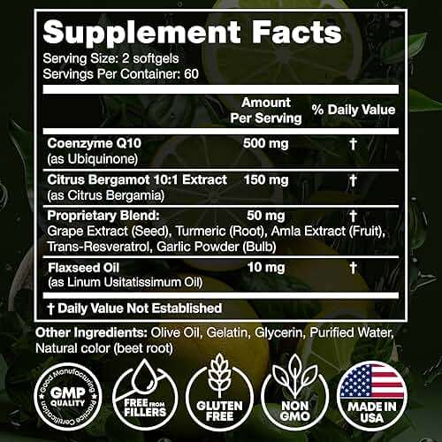 High Absorption CoQ10 500MG - Co Q 10 Supplement 120 Softgels for Heart Health&Energy Production - Enhanced CoQ10 Nutritional Supplements with Coenzyme Q10 - Alternative to Coq 10 400mg softgels - Image 3
