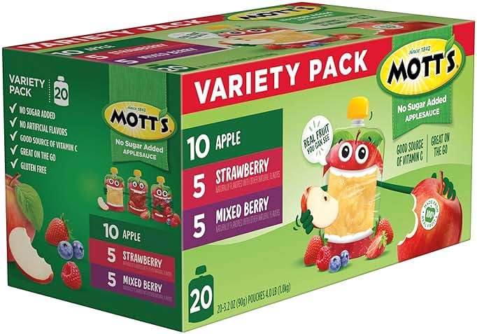 Mott's No Sugar Added Applesauce Variety Pack, 3 Flavors – Apple, Strawberry & Mixed Berry, Made from Real Fruit, No Artificial Flavors, 3.2 oz Clear Pouches, 20 Pack - Image 13