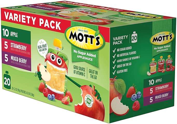 Mott's No Sugar Added Applesauce Variety Pack, 3 Flavors – Apple, Strawberry & Mixed Berry, Made from Real Fruit, No Artificial Flavors, 3.2 oz Clear Pouches, 20 Pack - Image 14