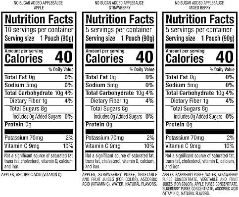 Mott's No Sugar Added Applesauce Variety Pack, 3 Flavors – Apple, Strawberry & Mixed Berry, Made from Real Fruit, No Artificial Flavors, 3.2 oz Clear Pouches, 20 Pack - Image 3