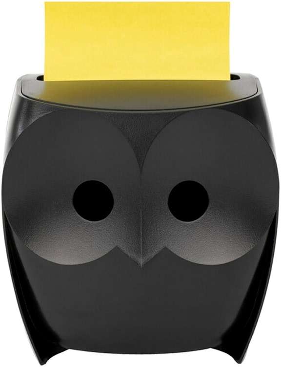 Post-it Note Dispenser, Sticky Note Holder, Black Owl Design, Includes 45 Sheets of 3 in x 3 in Citron Yellow Pop-Up Notes, Classroom or Office Supplies - Image 1