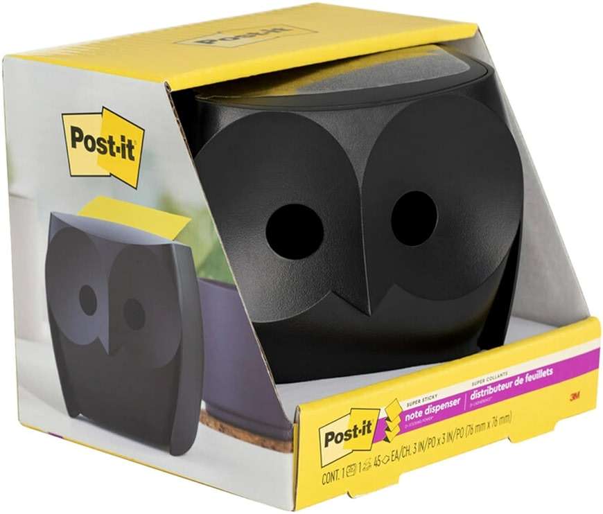 Post-it Note Dispenser, Sticky Note Holder, Black Owl Design, Includes 45 Sheets of 3 in x 3 in Citron Yellow Pop-Up Notes, Classroom or Office Supplies - Image 3