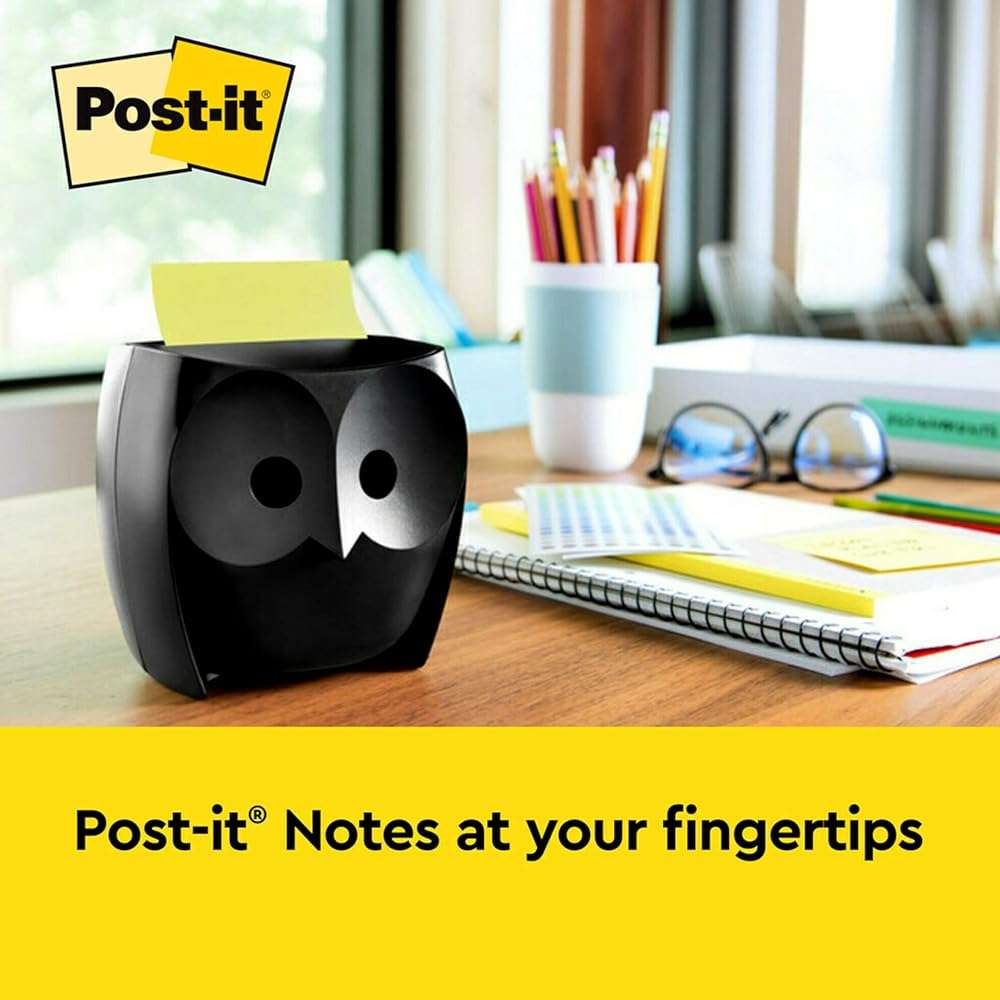Post-it Note Dispenser, Sticky Note Holder, Black Owl Design, Includes 45 Sheets of 3 in x 3 in Citron Yellow Pop-Up Notes, Classroom or Office Supplies - Image 4