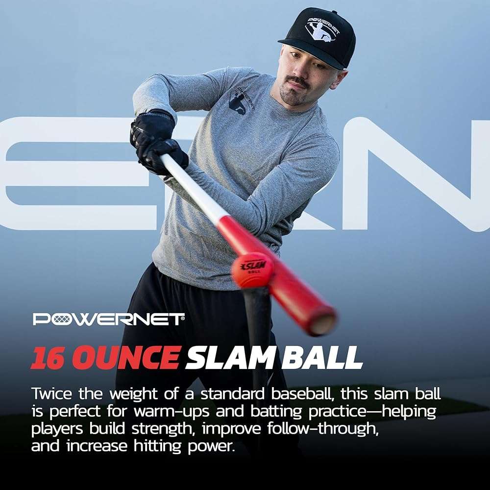 PowerNet Slam Ball 6-Pack, Baseball Size Weighted Ball with Textured Surface and Raised Seams, Training Equipment to Improve Hitting Power, 16 Oz Weighted Baseballs for Batting - Image 4