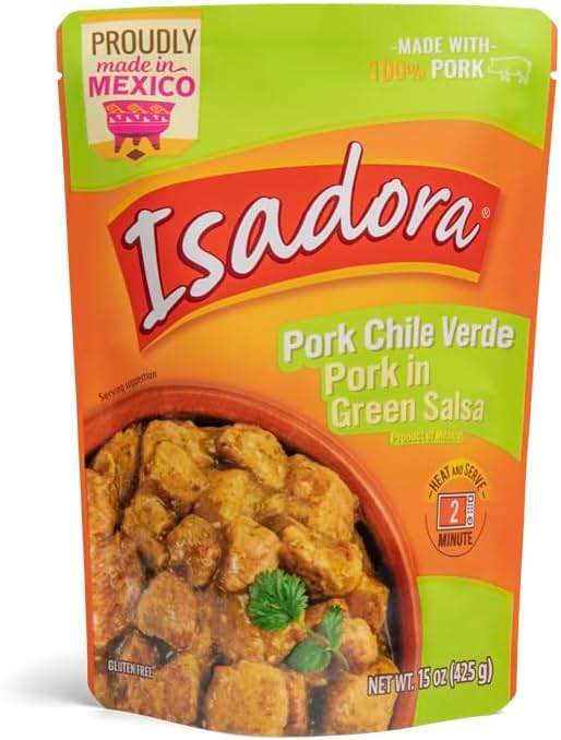 Isadora Fully Cooked Pork Chile Verde 15 oz Pouch, Ready-to-Eat Authentic Mexican Meal, Pork in Green Salsa, Medium Heat, Shelf Stable Meat, No Refrigeration Needed, Heat and Serve Instant Meal - Image 3