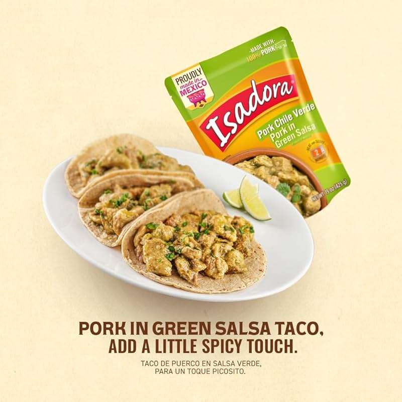 Isadora Fully Cooked Pork Chile Verde 15 oz Pouch, Ready-to-Eat Authentic Mexican Meal, Pork in Green Salsa, Medium Heat, Shelf Stable Meat, No Refrigeration Needed, Heat and Serve Instant Meal - Image 8