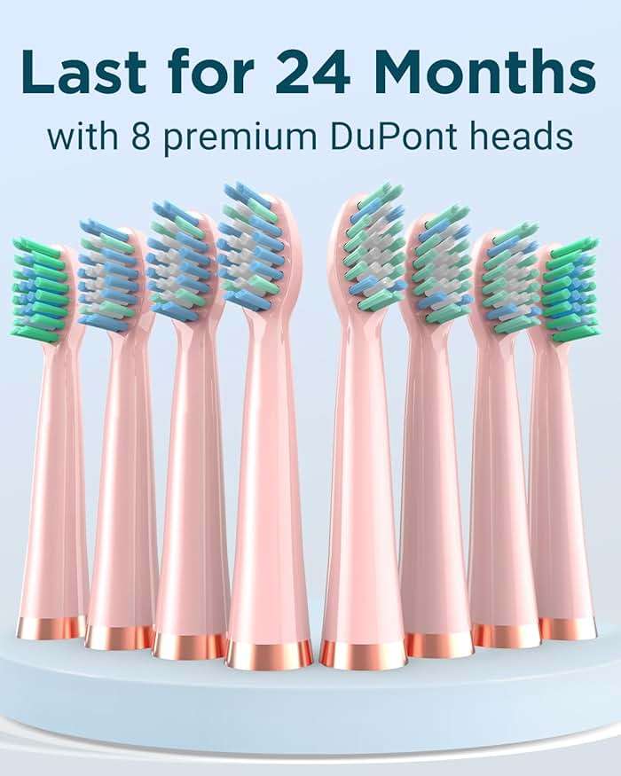 Rtauys M5 Sonic Electric Toothbrush for Adults and Kids - Rechargeable Electric Toothbrush Kids Ages 12+ and Adults with 8 Brush Heads & Travel Case, 120 Days Battery Life - Pink - Image 4