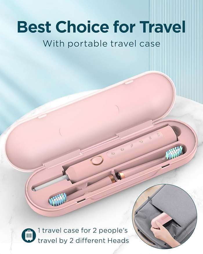 Rtauys M5 Sonic Electric Toothbrush for Adults and Kids - Rechargeable Electric Toothbrush Kids Ages 12+ and Adults with 8 Brush Heads & Travel Case, 120 Days Battery Life - Pink - Image 7