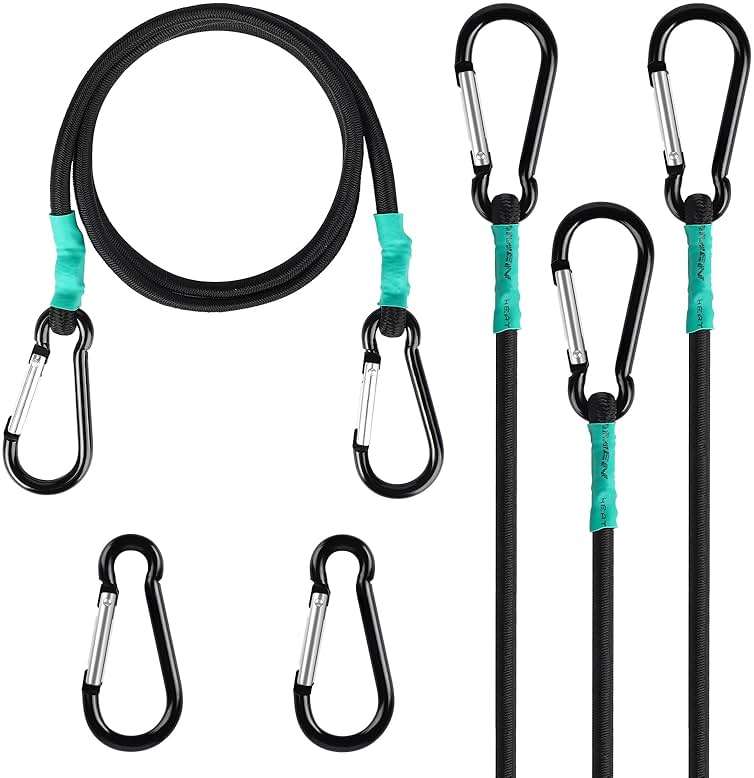 Black Bungee Cords with Hooks 36 inch Heavy Duty, 4-Piece Carabiners Style, 5/16 inch Diameter - Image 1
