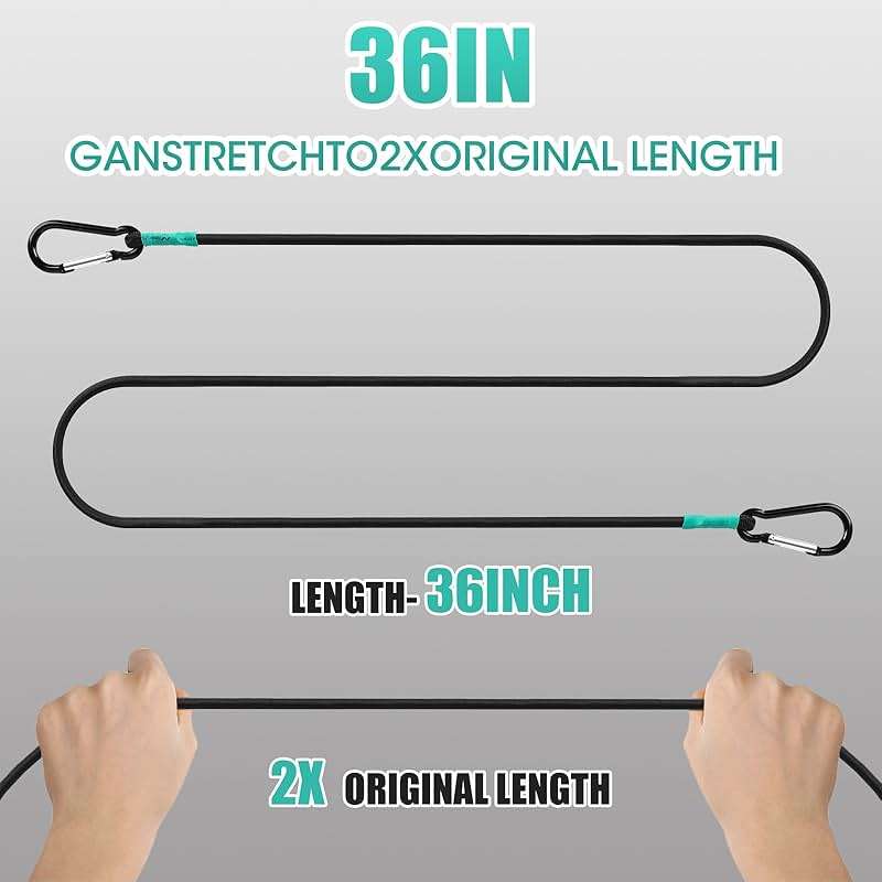 Black Bungee Cords with Hooks 36 inch Heavy Duty, 4-Piece Carabiners Style, 5/16 inch Diameter - Image 2
