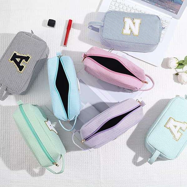 YOOLIFE Gifts for Women Teen Girls Kids - Initial Makeup Bag Cosmetic Bag Toiletry Pouch, Personalized Birthday Gifts for Women Girls Mom Daughter Sister Friends, Blue M - Image 2