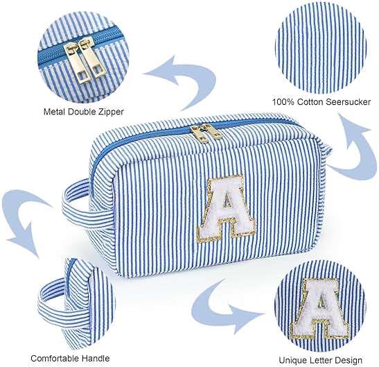 YOOLIFE Gifts for Women Teen Girls Kids - Initial Makeup Bag Cosmetic Bag Toiletry Pouch, Personalized Birthday Gifts for Women Girls Mom Daughter Sister Friends, Blue M - Image 6