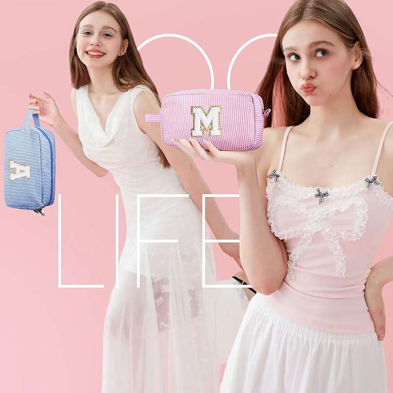 YOOLIFE Gifts for Women Teen Girls Kids - Initial Makeup Bag Cosmetic Bag Toiletry Pouch, Personalized Birthday Gifts for Women Girls Mom Daughter Sister Friends, Blue M - Image 7