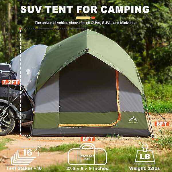 GoHimal SUV Tent for Camping, Waterproof PU3000mm Spacious Double Layer Design for 5-8 Person, Includes Rainfly and Storage Bag, 8FT L x 8FT W x 7.2FT H Green - Image 2