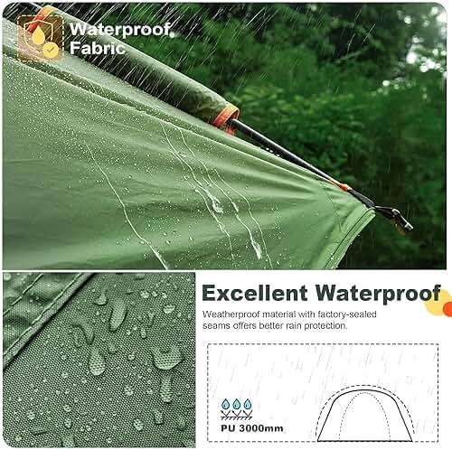 GoHimal SUV Tent for Camping, Waterproof PU3000mm Spacious Double Layer Design for 5-8 Person, Includes Rainfly and Storage Bag, 8FT L x 8FT W x 7.2FT H Green - Image 4