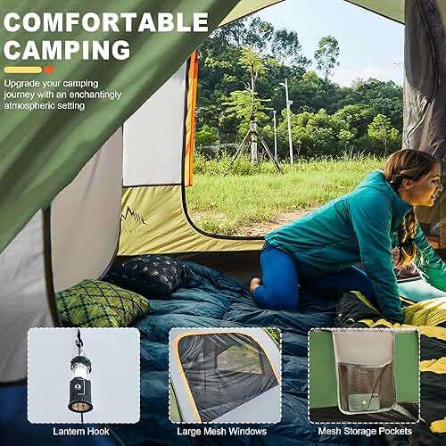 GoHimal SUV Tent for Camping, Waterproof PU3000mm Spacious Double Layer Design for 5-8 Person, Includes Rainfly and Storage Bag, 8FT L x 8FT W x 7.2FT H Green - Image 5
