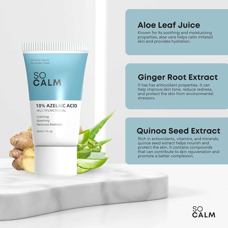 SoCalm Azelaic Acid 10% for Rosacea-Prone Skin – Calms Face Redness & Evens Tone, with Niacinamide & Ceramide NP, Fragrance-Free, 30ml / 1oz - Image 3
