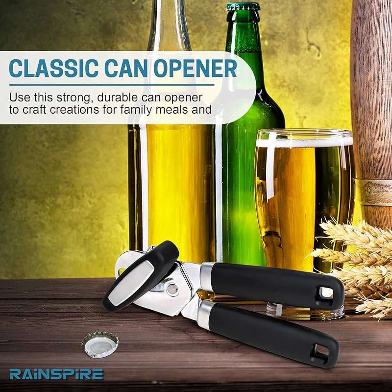 Rainspire Upgraded Can Opener Manual with Bottle Opener Smooth Edge Cut, Can Opener Heavy Duty, Comfortable Soft Handle, Built-in Bottle Opener, Black - Image 6