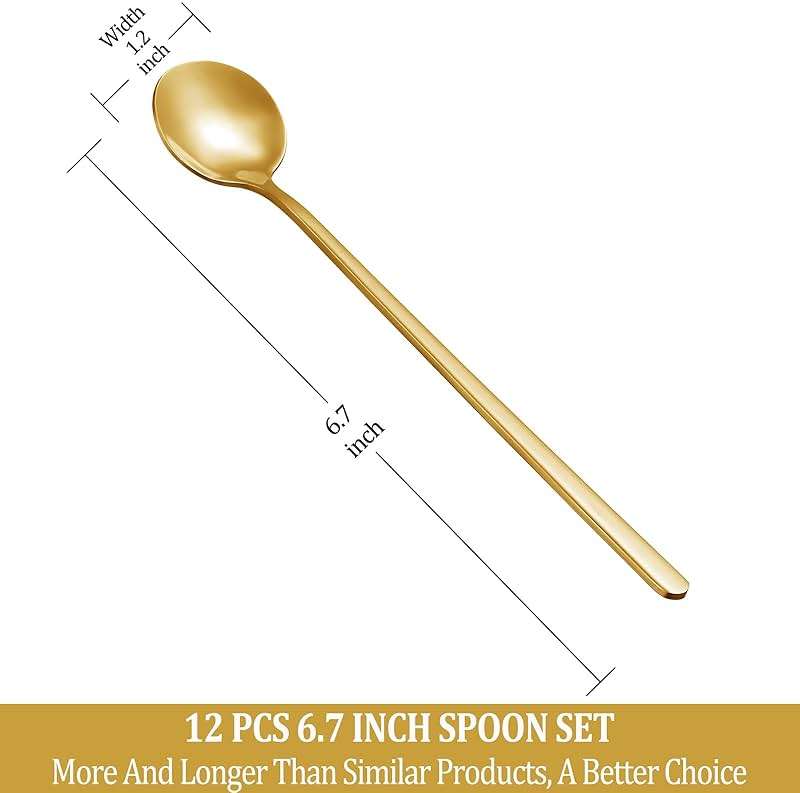 12 Pcs Coffee Spoons Set, 6.7" Gold Tea Spoons Long Handle, Gold Small Teaspoons, Stainless Steel Espresso Spoon, Long Spoon for Stirring, Coffee Bar Accessories - Image 3
